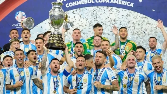 Lautaro Martinez Argentina Copa America 16th title win Colombia extra time goal Lionel Messi injury Hard Rock Stadium Miami USA chaotic final record-breaking triumph South America's premier competition surpass Uruguay most successful team second consecutive title 2022 World Cup victory