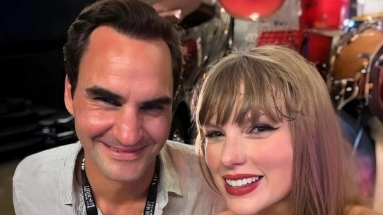 Roger Federer Swiftie Era Taylor Swift Eras Tour Concert Zurich Switzerland Instagram Selfie Mirka Federer Four Children Twin Girls Myla Charlene Twin Boys Leo Lenny Backstage VIP Pass Glittering Blue Bodysuit Friendship Bracelets Anti-Hero Champagne Problems Roman Josi Fan Pages Social