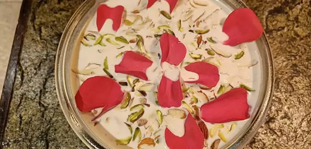 Sugar free kheer recipe Indian sugar free dessert healthy rose kheer how to make sugar free kheer rice milk kheer sugar free kheer for diabetics rose petal kheer dessert without sugar guilt-free kheer easy Indian dessert