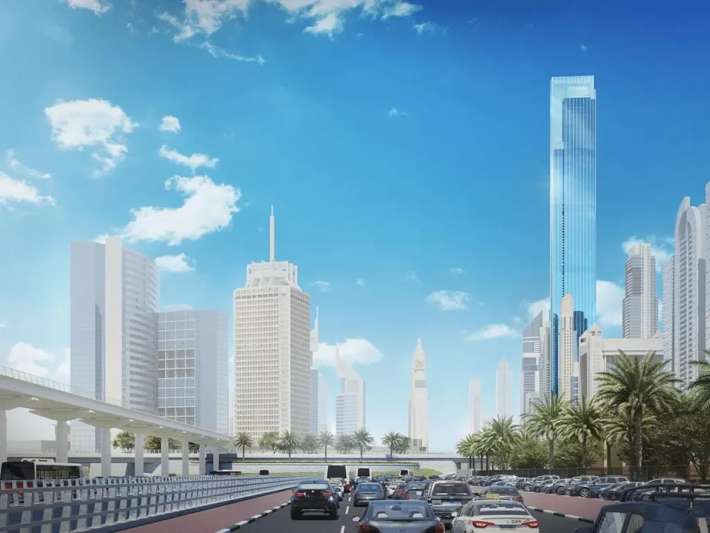 Dubai skyscraper Burj Azizi second-tallest building world highest nightclub adrenaline zone luxury amenities Sheikh Zayed Road vertical mall luxury ballroom beach club wellness centers swimming pools saunas cinemas