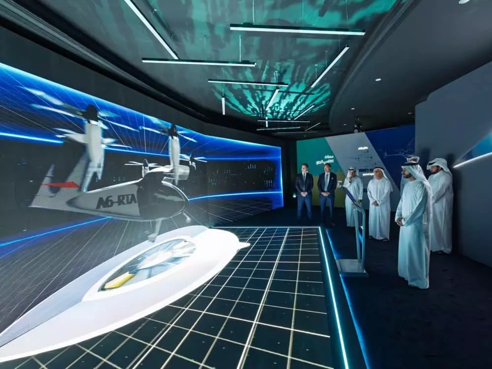 Dubai flying taxis flying taxi station Dubai vertiport Dubai International Airport DXB urban aerial transport advanced aerial taxi take-off landing network Sheikh Hamdan bin Mohammed Rashid Al Maktoum vertiport construction Dubai futuristic public transport JOBY Aviation flying taxi service RTA Dubai Roads
