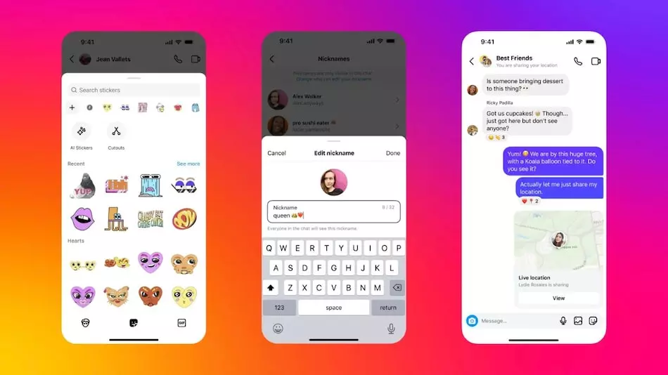 Instagram features nicknames live location sharing new sticker packs DMs chat customization Snapchat-like location sharing message request filters