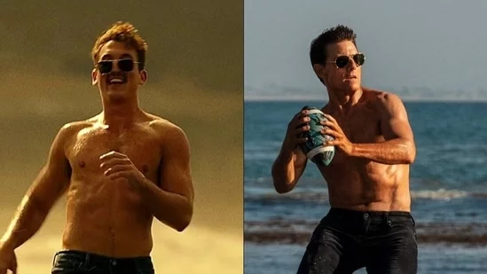 Miles Teller Tom Cruise Top Gun 3 Top Gun Maverick Hollywood movie sequel action movie fitness routine blockbuster film box office hit aviation movie Top Gun legacy Tom Cruise action role Rooster Bradshaw Goose Top Gun nostalgia fighter jets aerial stunts Hollywood sequel franchise box office success Val Kilmer Iceman Maverick training pilot academy entertainment news movie industry Stephen Colbert interview film updates cinematic experience action-packed movie Hollywood entertainment