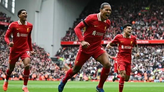 Liverpool West Ham Premier League title race Virgil van Dijk Luis Diaz Mohamed Salah Anfield Arsenal Manchester City English Premier League standings Arne Slot Liverpool vs West Ham match highlights Liverpool fixtures Premier League goals today latest Liverpool match report Tottenham Hotspur Wolves result Ange Postecoglou Spurs vs Wolves match summary Tottenham relegation battle Europa League