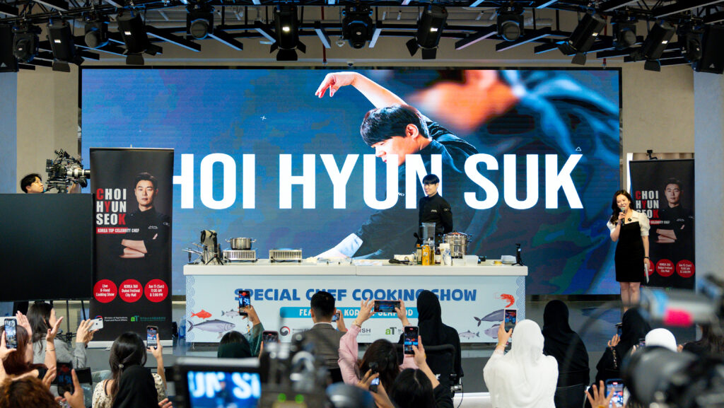 Korean food UAE K-Food supporters Dubai Korean culture in UAE K-Food cooking show Korea 360 Dubai Festival City Mall Chef Choi Hyun-seok Korean cuisine promotion Korean food supporters ceremony Korean cooking demo Korean food fan club Korean food Dubai event cultural food exchange Korean chef Dubai Netflix Culinary Class Wars Korean food marketing AT Center Dubai Korean food global popularity Korean