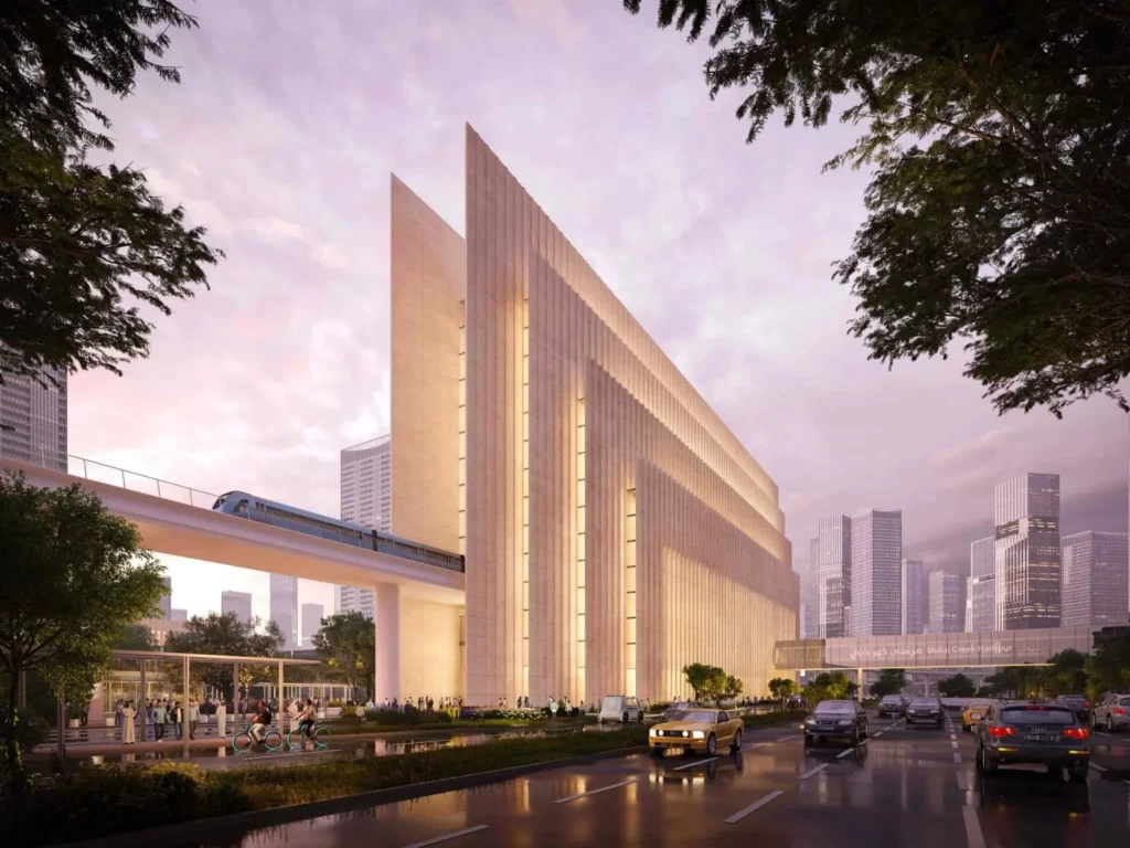 Dubai Metro Blue Line Emaar Properties Station Dubai Creek Harbour metro expansion in Dubai tallest metro station in the world Dubai metro project 2029 UAE public transport future of transport in Dubai metro infrastructure Dubai metro stations naming rights Emaar station metro transport Dubai Dubai metro station
