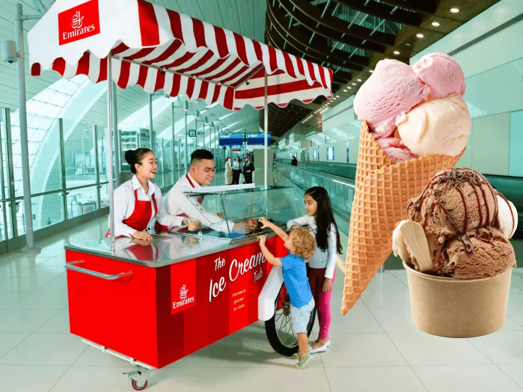 Emirates free ice cream Dubai Airport Eid Al Adha travel Terminal 3 DXB airport summer offers Dubai travel deals mango ice cream chocolate ice cream strawberry ice cream passionfruit sorbet raspberry sorbet free airport treats Emirates Terminal 3 events Dubai Eid holidays travel tips Dubai travel experience Dubai International Airport Terminal 3 summer deals Dubai Eid Al Adha 2025 travel with Emirates summer activities Dubai airport travel Emirates Dubai news Emirates travel announcement airport free services Eid weekend