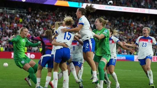 Women's Euro 2025 final England vs Spain penalty shootout Women's Euro champions Chloe Kelly winning goal Hannah Hampton saves England football news Spain women's football Aitana Bonmati missed penalty Salma Paralluelo Euro 2025 updates UEFA Women's Euro latest news Alessia Russo header goal Women's Euro trophy defending champions England Euro 2025 final score Lionesses victory sports updates Europe