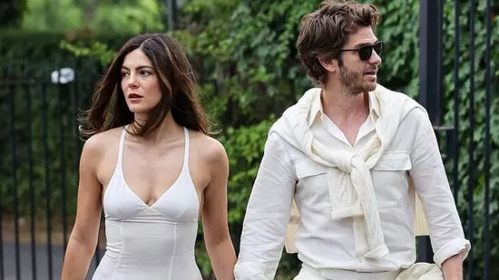 Andrew Garfield Monica Barbaro dating Andrew Garfield girlfriend Monica Barbaro boyfriend Andrew Garfield Wimbledon appearance Monica Barbaro Wimbledon look Andrew Garfield Monica Barbaro