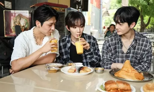 K-pop band NOMAD India visit mango lassi National Mango Day Korean idols Delhi food Dilli Haat INA Korean pop band in India All India K-pop Contest Delhi summer drinks Korean group tries Indian food best Indian drink mango lassi in Delhi refreshing summer drink K-pop members try street food Indian hospitality desi drinks favorite summer beverage chilled mango lassi sangha ONE DOY RIVR Junho Delhi weather