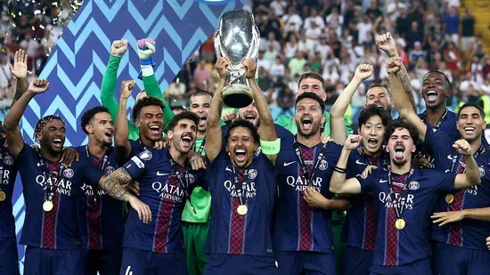 PSG UEFA Super Cup 2025 Paris Saint Germain vs Tottenham PSG comeback win PSG penalty shootout victory PSG late goals UEFA Super Cup final Udine PSG fifth trophy 2025 PSG Champions League winners Tottenham Europa League winners Nuno Mendes winning penalty Lee Kang in goal Gonçalo Ramos equalizer Ousmane Dembele assist Lucas Chevalier debut PSG goalkeeper change PSG replace Donnarumma