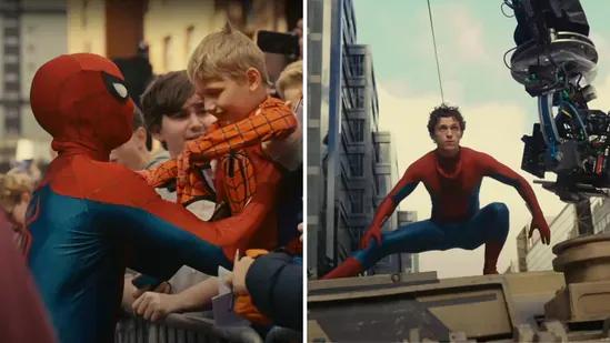 Tom Holland Spider-Man Brand New Day Tom Holland Glasgow film shoot Spider-Man 4 filming Marvel Spider-Man set photos Tom Holland behind the scenes Tom Holland lifting fan Spider-Man tank stunt Tom Holland Marvel Cinematic Universe MCU Spider-Man day one shoot Sony Spider-Man filming Destin Daniel Cretton Spider-Man director Amy Pascal Kevin Feige Marvel Studios Zendaya as MJ Sadie Sink Spider-Man