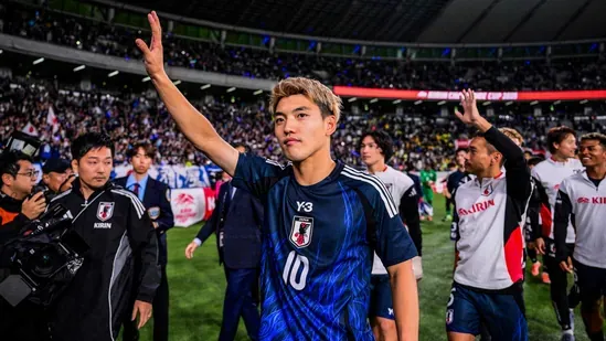 Japan vs Brazil Japan football Japan national team Japan soccer Japan friendly match Tokyo football match Hajime Moriyasu Takumi Minamino Keito Nakamura Ayase Ueda Japan comeback win Brazil football Brazil soccer Brazil national team Carlo Ancelotti Luiz Henrique Gabriel Martinelli Vinicius Junior Matheus Cunha Estevao Rodrygo Japan 3-2 Brazil Japan historic victory Tokyo National Stadium Japan fans celebration Japan first win over Brazil Japan World Cup 2026 Japan football news Brazil friendly match result Japan vs Brazil