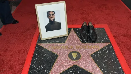 Chadwick Boseman Walk of Fame tribute Hollywood star ceremony Black Panther actor honoured emotional tribute Los Angeles event Taylor Simone Ledward Ryan Coogler Viola Davis Ma Raineys Black Bottom Marvel legacy Boseman career celebration Jackie Robinson 42 TChalla MCU hero posthumous honour film icon Hollywood recognition Boseman legacy remembrance