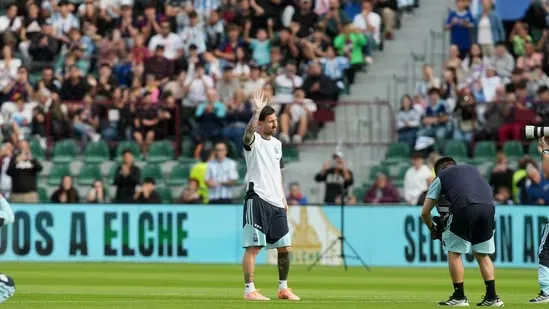 Lionel Messi Argentina training Spain Messi Elche fans Messi Camp Nou visit Argentina Angola friendly Messi Instagram message Messi global fans Messi Barcelona return Messi World Cup champion Argentina training session Barcelona stadium reopening Messi football news Messi crowd support Messi emotional message Messi Spain visit Messi Angola match Argentina independence celebration Messi legendary career Messi top scorer Barcelona football icon Messi European return Messi sports update Messi fan reaction Argentina national team news Messi 2025 update