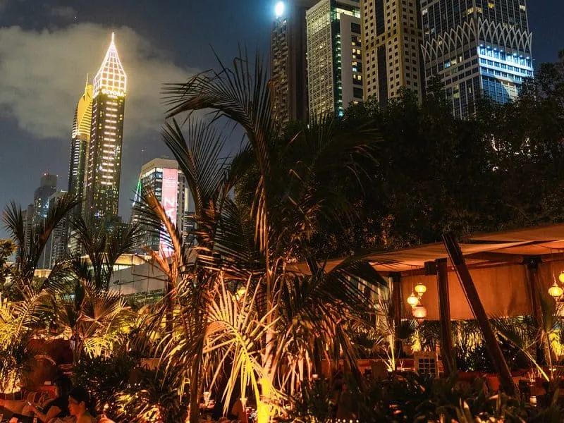 Celebrate New Year 2026 Ninive Dubai Sheikh Zayed Road fireworks skyline view garden setting live entertainment DJ Middle Eastern cuisine modern Dubai style à la carte truffle hummus seafood araves tuna tartare wagyu beef ribs char-grilled langoustine seabass fillet pistachio choux raspberry cocktails drinks