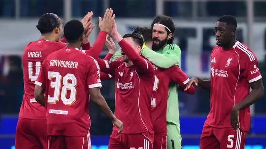 Liverpool Champions League Liverpool Inter Milan Liverpool without Salah Dominik Szoboszlai penalty Liverpool late winner Liverpool VAR decision Liverpool round of 16 Arne Slot Liverpool Inter defeat Bayern Munich win Bayern Sporting Lisbon Lennart Karl Bayern teenager Champions League comeback Barcelona