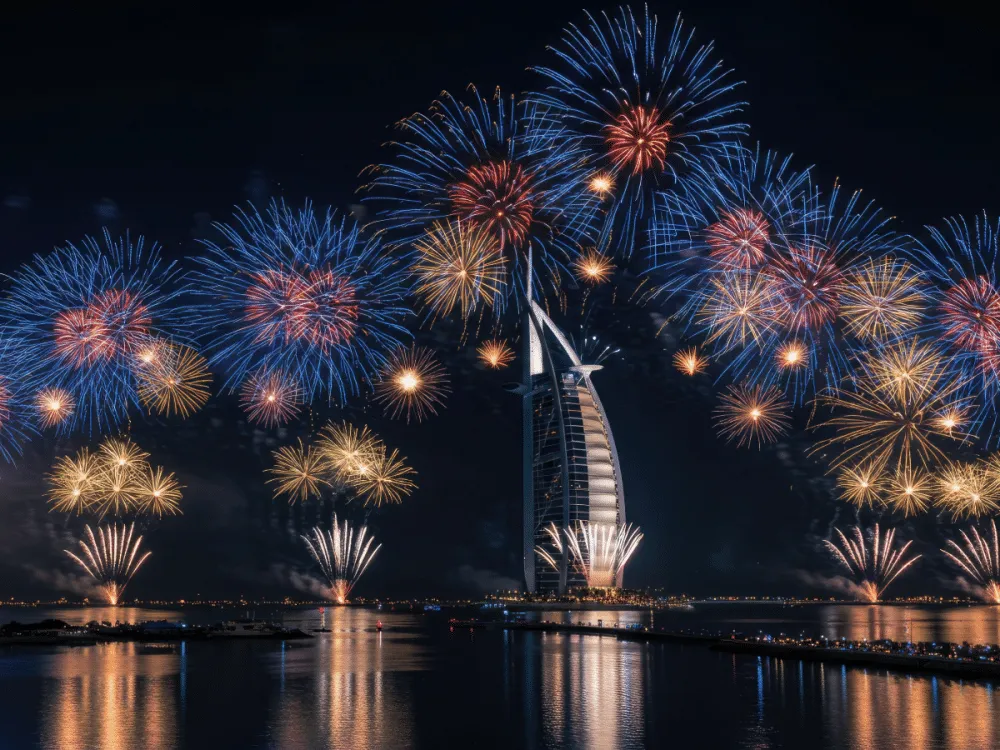 Dubai New Year’s Eve fireworks 2026 best spots Atlantis The Palm Maroon 5 Burj Khalifa Bab Al Shams Emirates Golf Club Global Village Burj Al Arab Jumeirah Golf Estates Palmito Garden JA Beach Hotel Park Hyatt Dubai Riverland Dubai Parks Dubai NYE celebrations Dubai skyline fireworks Dubai gala dinners