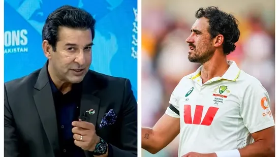 Mitchell Starc record Mitchell Starc Wasim Akram Test cricket records Ashes 2025 Gabba Test Mitchell Starc wickets left arm fast bowler record cricket news Australia vs England day night Test Mitchell Starc six wicket haul Wasim Akram reaction Starc cricket milestone Australian pace attack cricket legends Test bowling