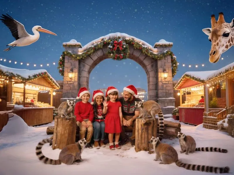 Dubai Safari Park Festive Village holiday winter family activities Al Wadi entertainment carol singers kids shows festive parade Santa meet and greet arts crafts gingerbread decorating face painting mini cinema snow play yard bouncy slides fun fair games gift shops seasonal treats hot chocolate marshmallows burgers