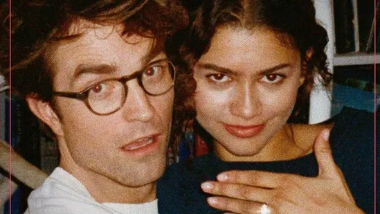 Zendaya Robert Pattinson The Drama first look poster Zendaya new movie Robert Pattinson new movie 2026 rom com release Kristoffer Borgli rom com revival Hollywood romantic comedy upcoming movies 2026 Zendaya poster Robert Pattinson poster Zendaya Robert Pattinson film release Zendaya engagement tease The Drama release date Hollywood fan reactions Zendaya fans Robert Pattinson fans 2026 movie buzz