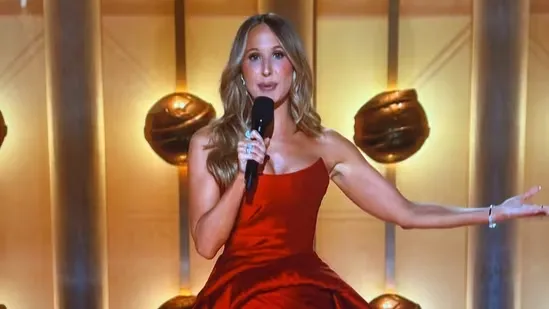 Nikki Glaser Golden Globes 2026 Golden Globe Awards host Nikki Glaser monologue Golden Globes opening speech Leonardo DiCaprio roast Golden Globes controversy CBS Golden Globes jokes Epstein reference Golden Globes Hollywood awards season 2026 Beverly Hilton Golden Globes Nikki Glaser comedy