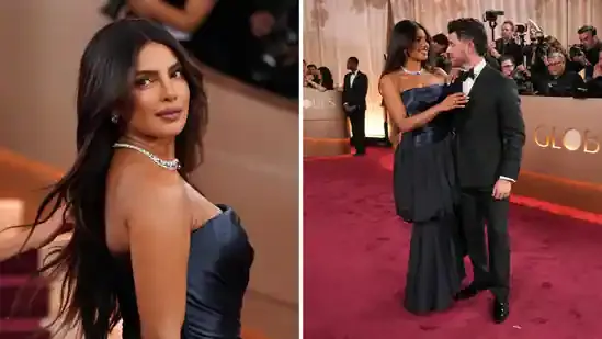 Priyanka Chopra Golden Globes 2026 Nick Jonas red carpet Priyanka Chopra Jonas Beverly Hills awards night Golden Globes fashion celebrity couple goals Hollywood awards Priyanka Chopra blue gown Nick Jonas tuxedo Golden Globes red carpet moments celebrity PDA awards season highlights Priyanka Chopra