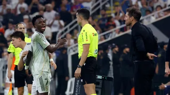 Atletico Madrid Real Madrid Vinicius Jr Diego Simeone Madrid derby Spanish Super Cup semifinal Real Madrid news Atletico Madrid news football controversy touchline clash Vinicius Simeone argument La Liga