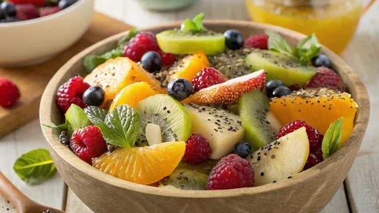 chia seed fruit salad healthy breakfast recipe gut friendly breakfast gastroenterologist approved breakfast chia seeds for digestion fruit salad with chia seeds honey citrus dressing breakfast high fiber breakfast gut health foods soaked chia seeds benefits