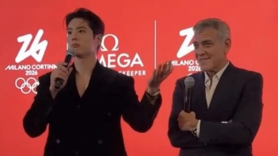 George Clooney Park Bo Gum viral moment Milan event Omega House Milan Park Bo Gum George Clooney interaction When Life Gives You Tangerines star George Clooney news Park Bo Gum international fame Korean actor global recognition Hollywood Korean star