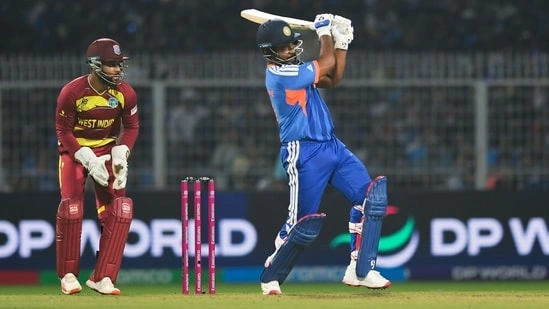 Sanju Samson T20 World Cup 2026 India vs West Indies T20 match Sanju Samson 97 not out India semi final berth T20 World Cup Super 8 clash ICC Mens T20 World Cup 2026 India record chase T20 World Cup Sanju Samson comeback story India cricket news March 2026 Sanju Samson match winning innings West Indies vs