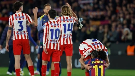Atletico Madrid Copa del Rey final Barcelona vs Atletico Madrid semifinal Copa del Rey 2026 Atletico Madrid aggregate win Barcelona comeback attempt Diego Simeone team performance Atletico Madrid defense performance Barcelona penalty goal Raphinha Copa del Rey Marc Bernal goal Barcelona injury update Jules