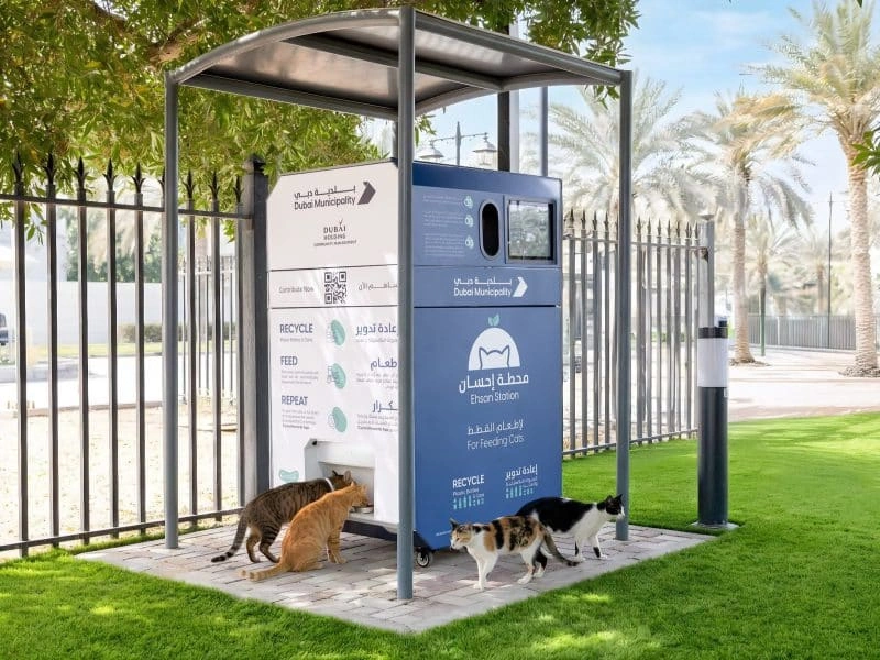 Dubai AI feeding stations Dubai Ehsan Stations Dubai stray animals initiative Dubai Municipality animal welfare Dubai smart feeding stations UAE stray animal care Dubai AI technology project Dubai animal