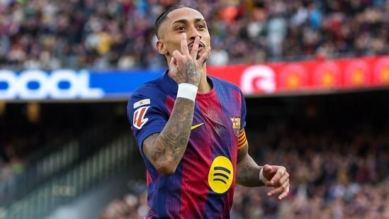 Raphinha hat trick Barcelona vs Sevilla Barcelona 5 2 Sevilla La Liga match Barcelona latest result Raphinha goals Barcelona match report Barcelona vs Sevilla highlights La Liga standings Barcelona top of table Barcelona football news Raphinha performance Barcelona Dani Olmo goal Barcelona Joao Cancelo goal