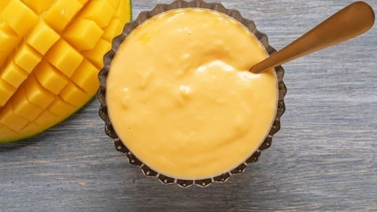 healthy aam doi recipe aam doi without sugar mango yogurt dessert Bengali dessert healthy summer dessert mango curd recipe sugar free dessert Indian dessert healthy mango recipe aam doi with jaggery homemade