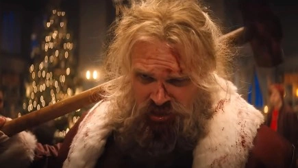 Violent Night 2 trailer Kristen Bell Mrs Claus David Harbour Santa movie Violent Night sequel 2026 action Christmas movie Violent Night 2 cast Universal Pictures movie trailer CinemaCon 2026 movie reveal Kristen